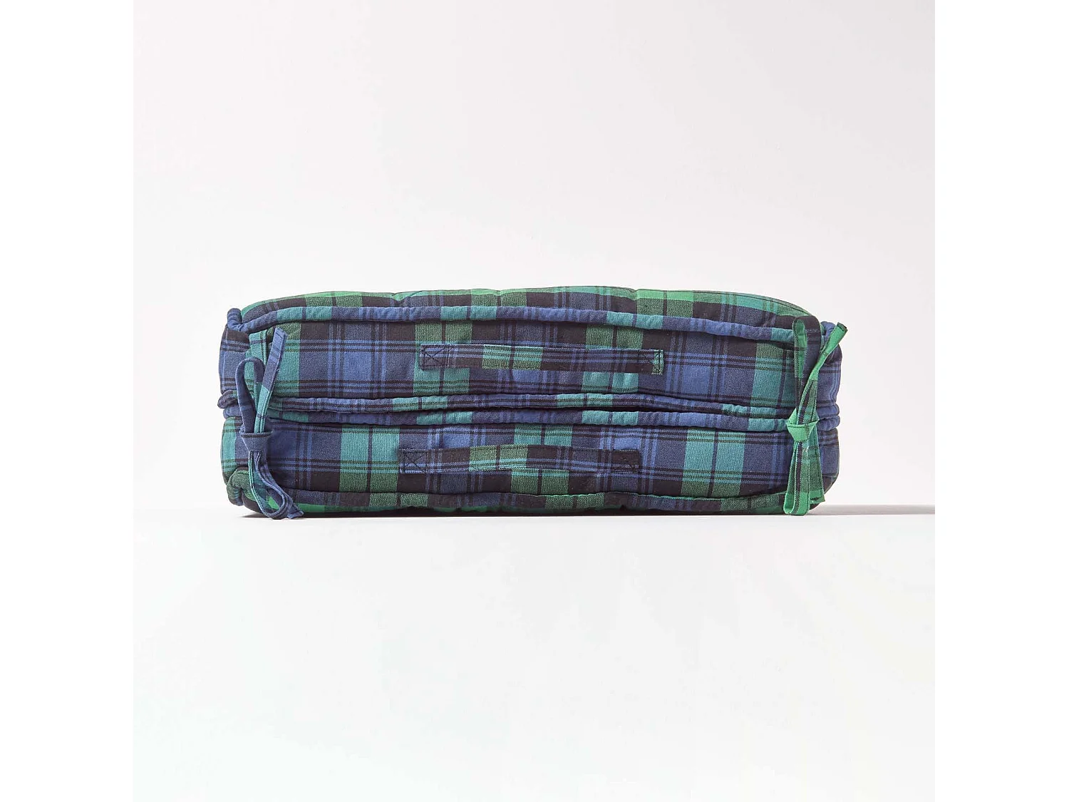 Homescapes Cotton Travel Support Booster Cushion, 50 x 50 cm, Green, Tartan, 100% Cotton Cover, Carry handle, Premium High Density Filling