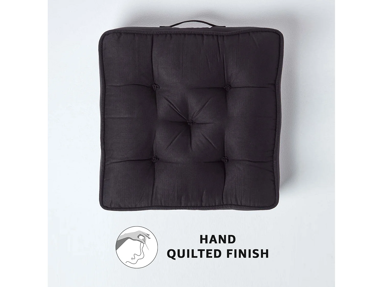 Homescapes Faux Suede Armchair Booster Cushion Firm 10cm Thick Seat Pad, 50 x 50 cm, Black, Supportive High Density Filling, Carry Handle