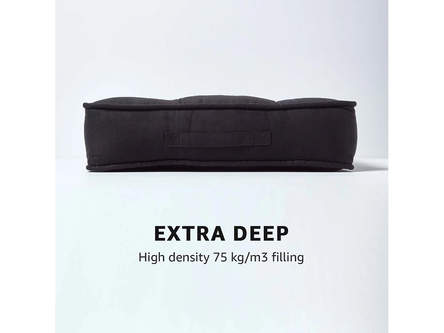 Homescapes Faux Suede Armchair Booster Cushion Firm 10cm Thick Seat Pad, 50 x 50 cm, Black, Supportive High Density Filling, Carry Handle