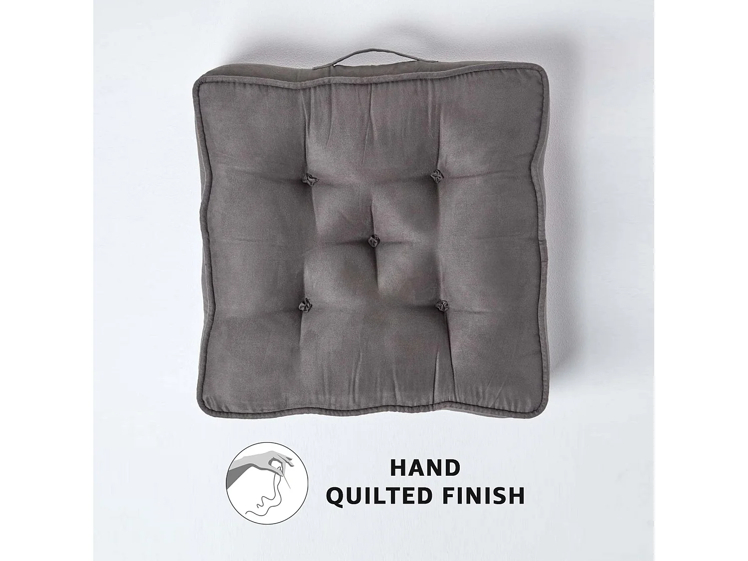 Homescapes Faux Suede Armchair Booster Cushion Firm 10cm Thick Seat Pad, 50 x 50 cm, Grey, Supportive High Density Filling, Carry Handle