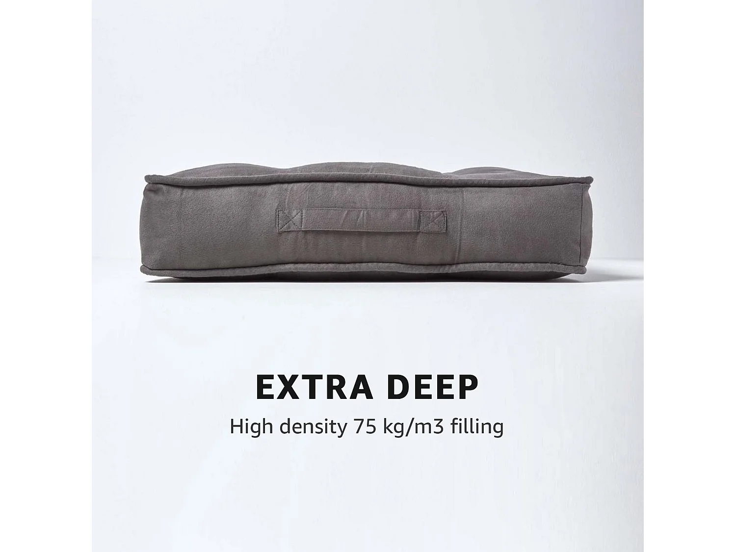 Homescapes Faux Suede Armchair Booster Cushion Firm 10cm Thick Seat Pad, 50 x 50 cm, Grey, Supportive High Density Filling, Carry Handle