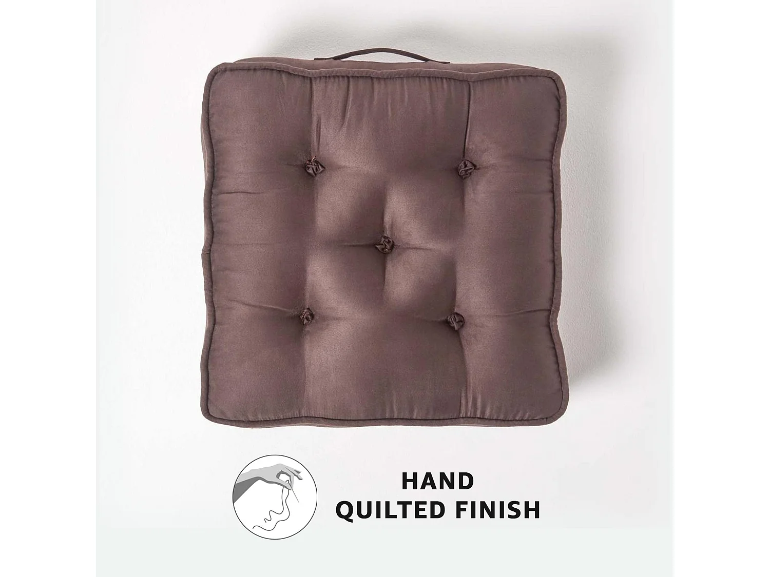 Homescapes Faux Suede Armchair Booster Cushion Firm 10cm Thick Seat Pad, 50 x 50 cm, Chocolate Brown, Supportive Filling, Carry Handle