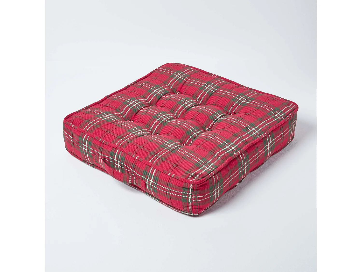 Homescapes Cotton Armchair Booster Cushion Firm 10cm Thick Seat Pad, 50 x 50 cm, Red, Tartan, 100% Cotton Cover, Supportive Filling, Carry Handle