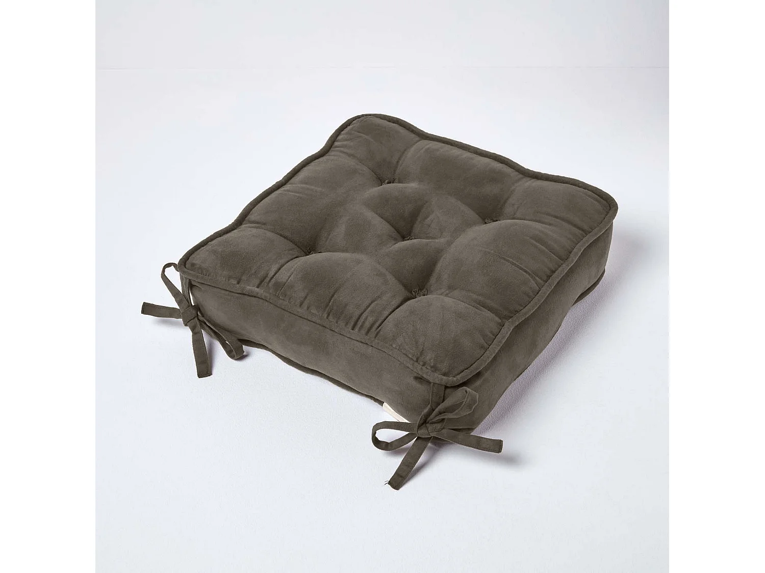 Homescapes Faux Suede Dining Chair Booster Cushion Firm 10cm Thick Seat Pad, 40 x 40 cm, Grey, Quilted Design, Ties, High Density Supportive Filling