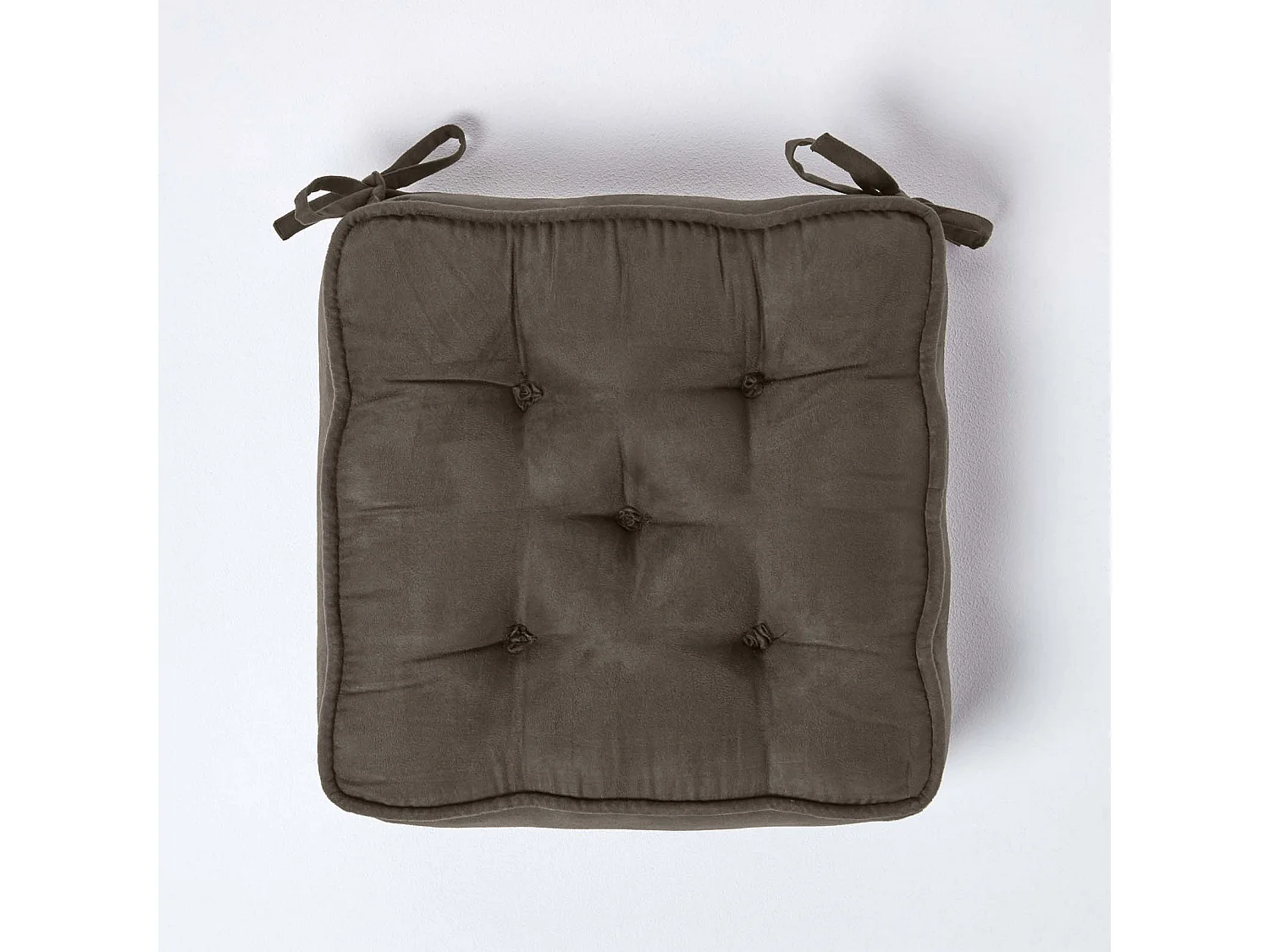 Homescapes Faux Suede Dining Chair Booster Cushion Firm 10cm Thick Seat Pad, 40 x 40 cm, Grey, Quilted Design, Ties, High Density Supportive Filling