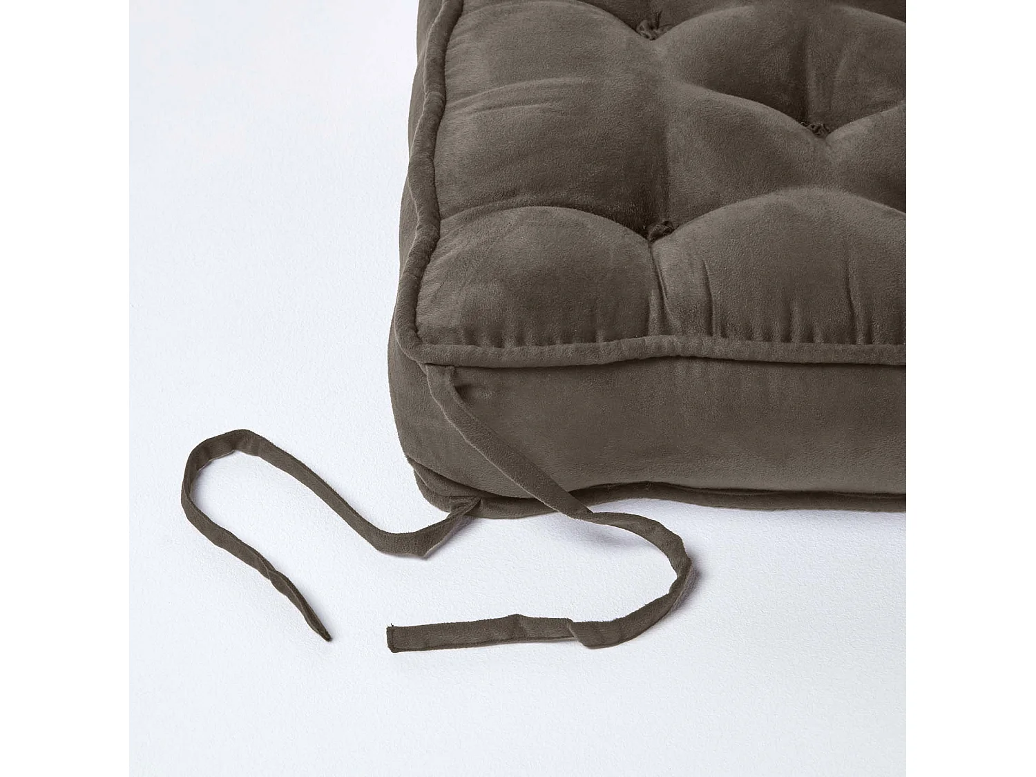 Homescapes Faux Suede Dining Chair Booster Cushion Firm 10cm Thick Seat Pad, 40 x 40 cm, Grey, Quilted Design, Ties, High Density Supportive Filling