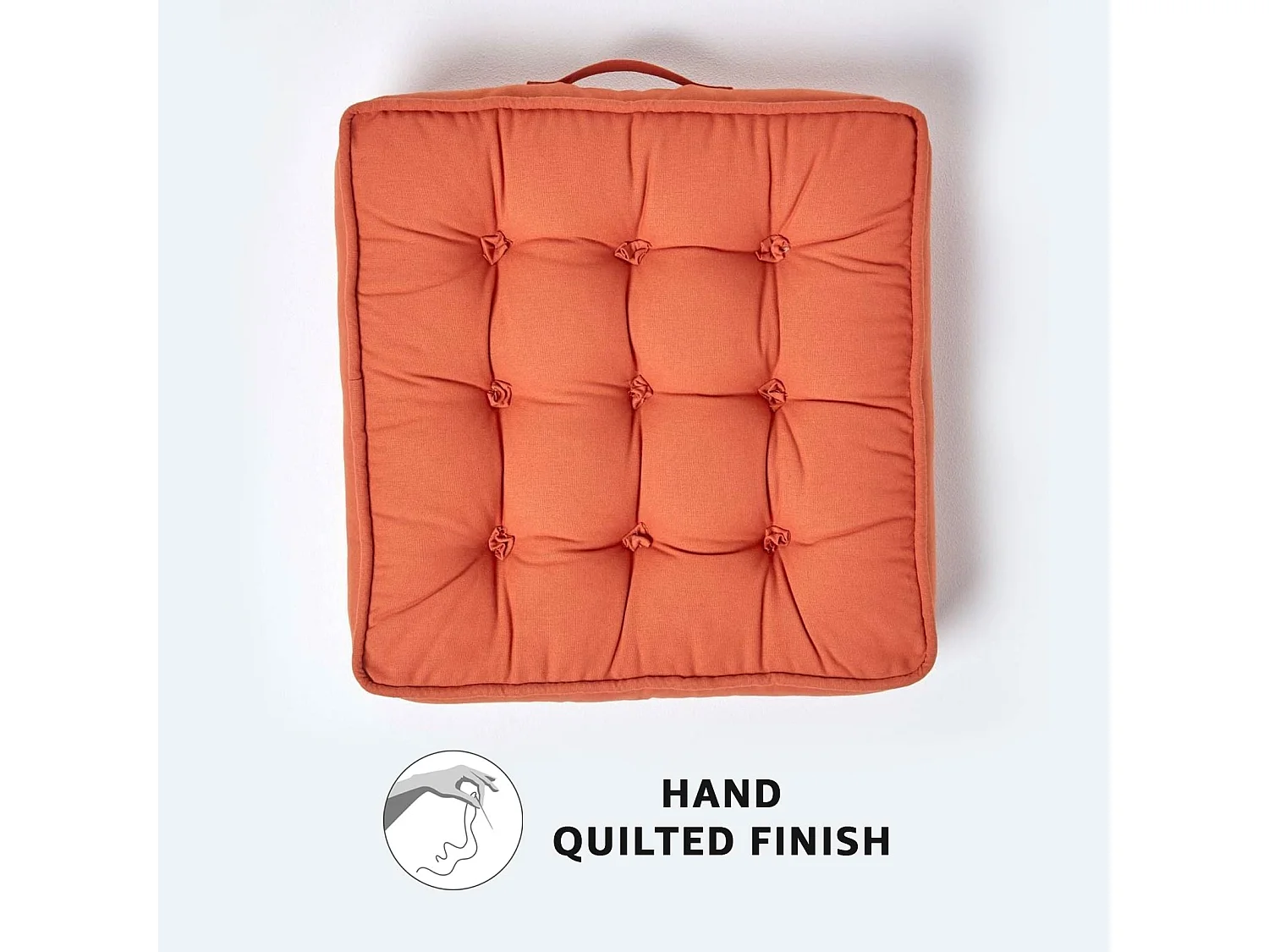 Homescapes Cotton Armchair Booster Cushion Firm 10cm Thick Seat Pad, 50 x 50 cm, Terracotta Orange 100% Cotton Cover, Supportive Filling, Carry Handle