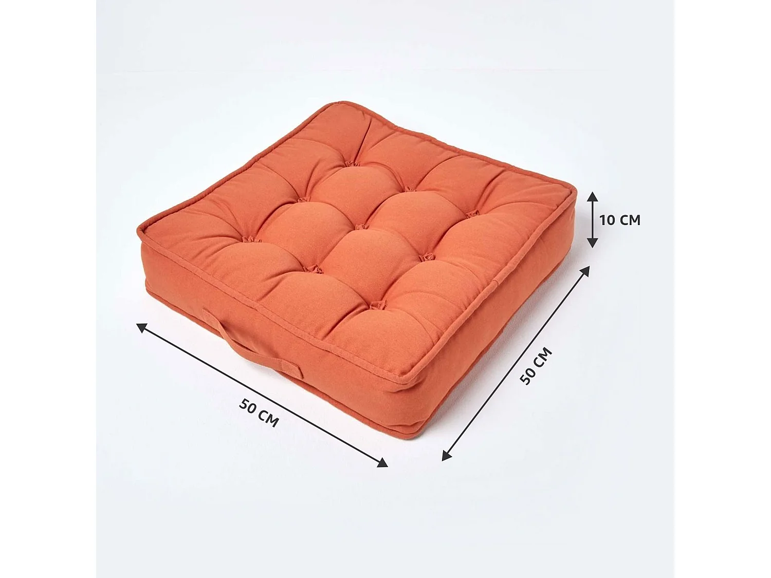 Homescapes Cotton Armchair Booster Cushion Firm 10cm Thick Seat Pad, 50 x 50 cm, Terracotta Orange 100% Cotton Cover, Supportive Filling, Carry Handle