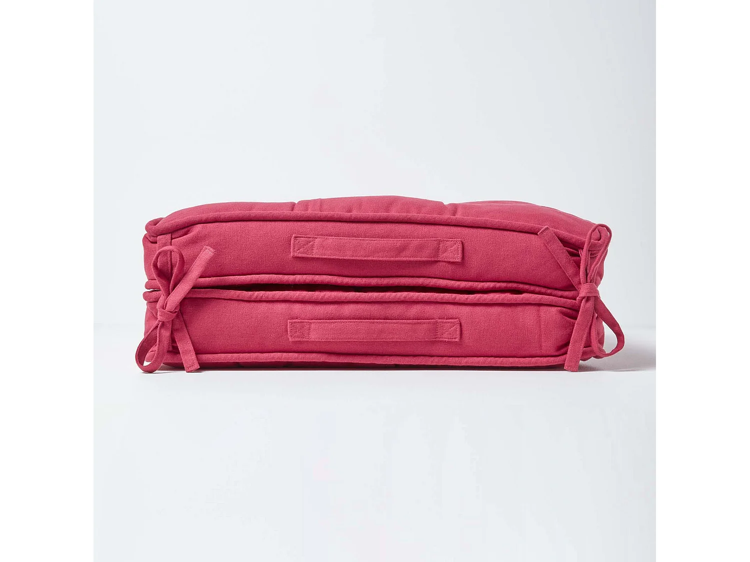 Homescapes Cotton Travel Support Booster Cushion, 50 x 50 cm, Red, 100% Cotton Cover, Carry handle, Premium High Density Filling
