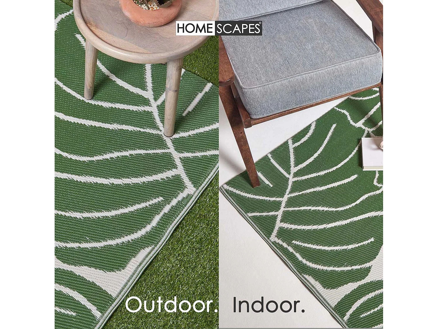 Homescapes Luxury Outdoor Rug Waterproof Reversible for Garden, 120 x 180 cm, Green & White, Recycled, Ada Botanical