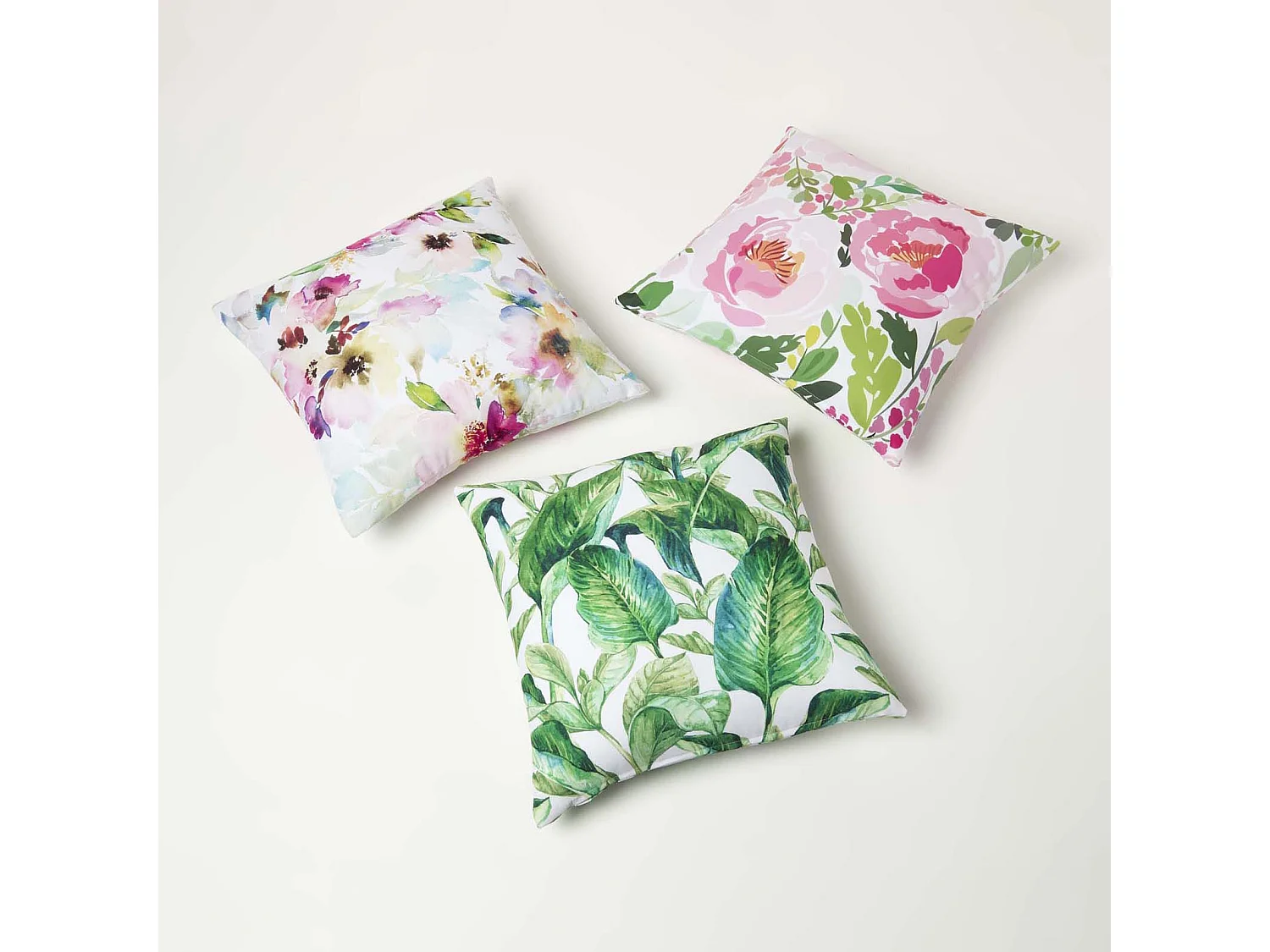 Homescapes Green Leaf Outdoor Cushions for Garden Waterproof 45 cm, Set of 2