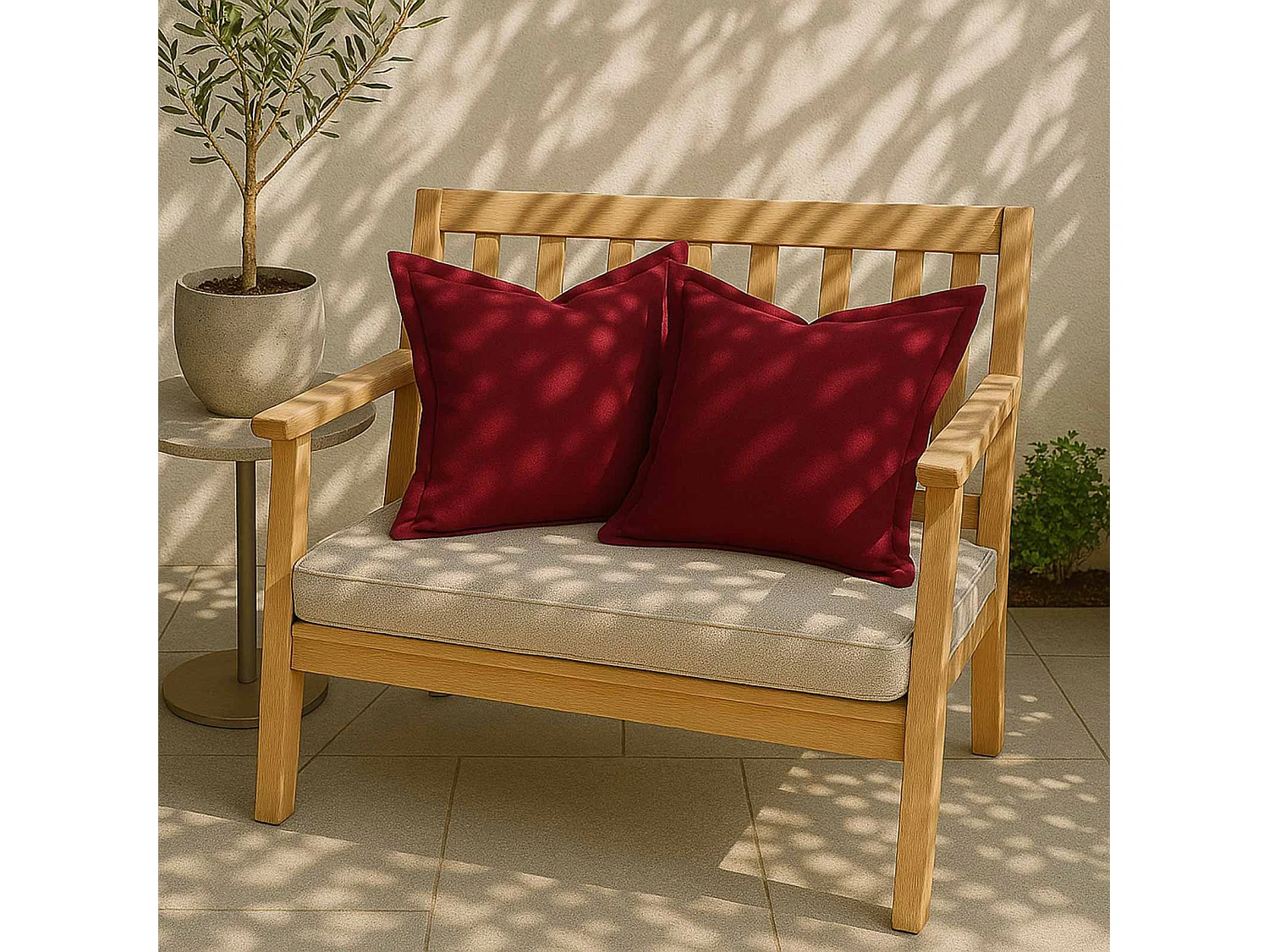 Homescapes Burgundy Plain Outdoor Cushions for Garden Waterproof 45 cm, Set of 2