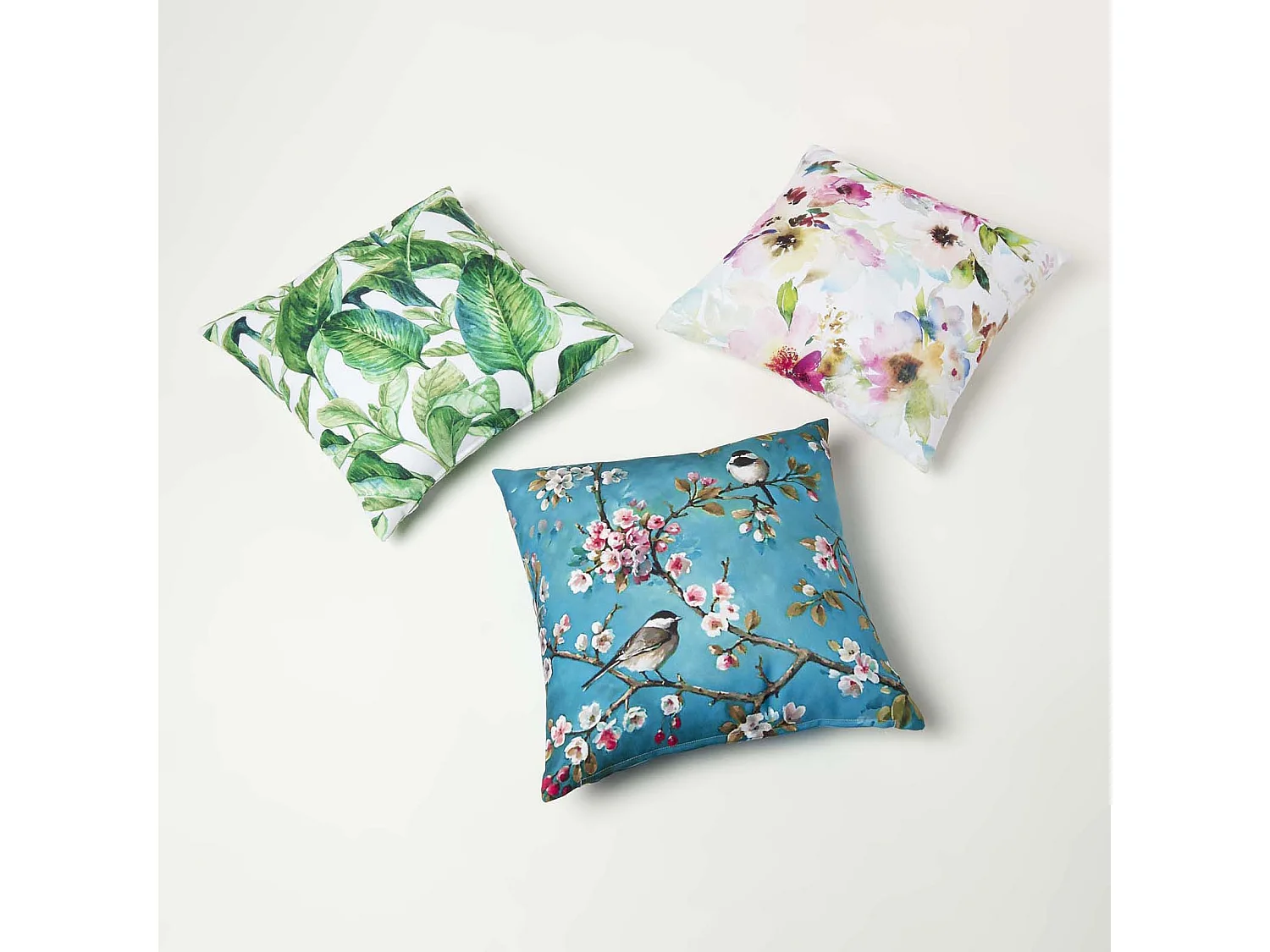 Homescapes Blue Bird Outdoor Cushions for Garden Waterproof 45 cm, Set of 2