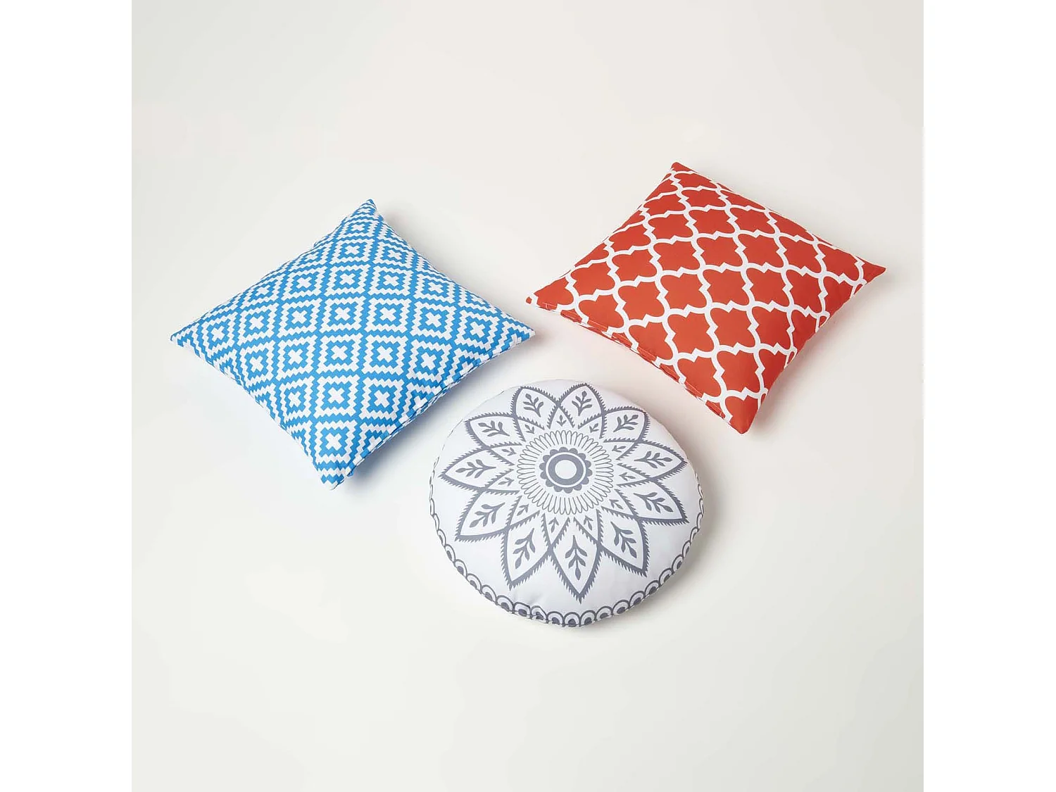 Homescapes Grey & White Cushions for Garden Waterproof 40cm, Set of 2