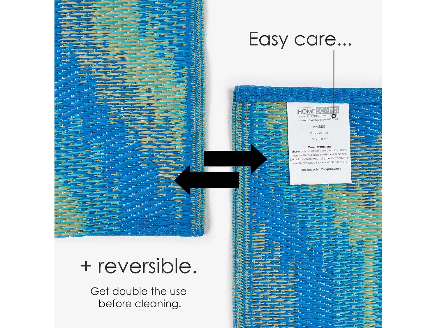 Homescapes Luxury Outdoor Rug Waterproof Reversible for Garden, 120 x 180 cm, Green & Blue, 100% Recycled, Amber Ikat