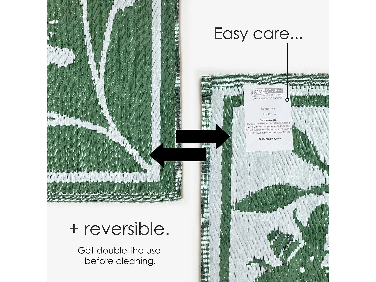 Homescapes Luxury Outdoor Rug Waterproof Reversible for Garden, 182 x 122 cm, Green, 100% Recycled, Floral Bumble Bee