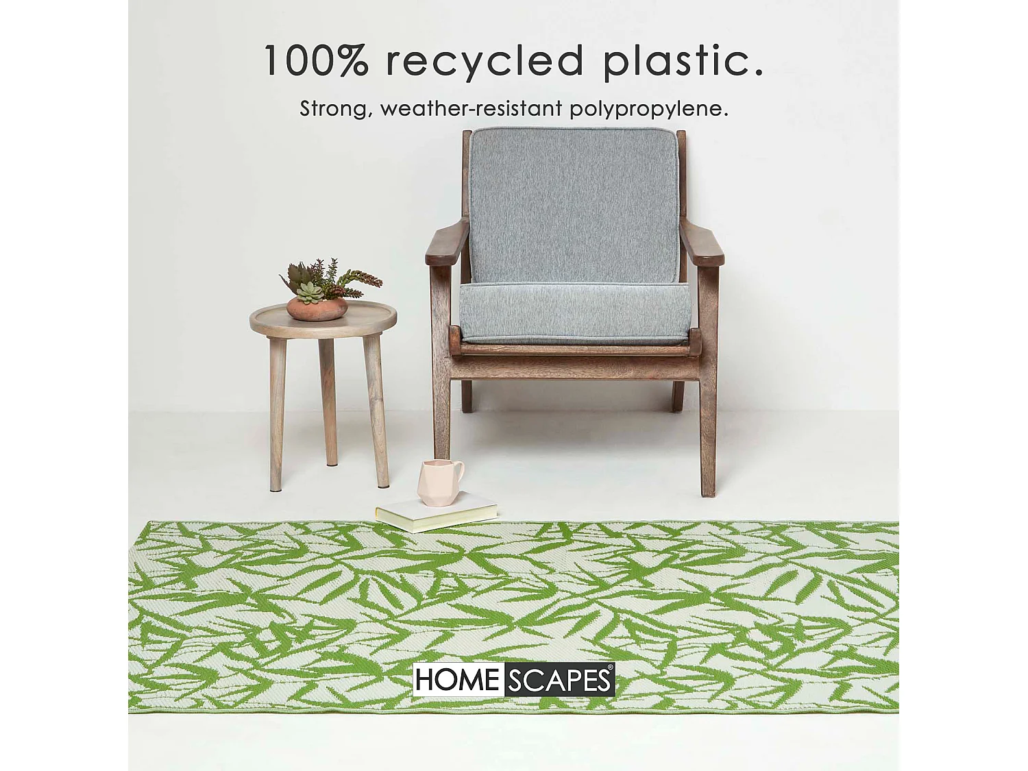 Homescapes Luxury Outdoor Rug Waterproof Reversible for Garden Patio, 120 x 180 cm, Green, 100% Recycled, Zena Tropical