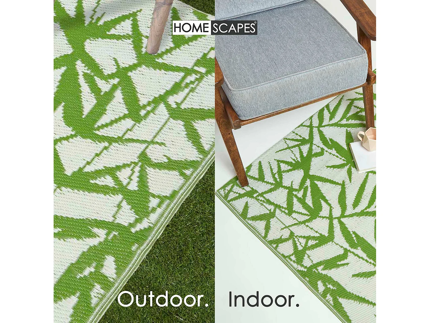Homescapes Luxury Outdoor Rug Waterproof Reversible for Garden Patio, 120 x 180 cm, Green, 100% Recycled, Zena Tropical