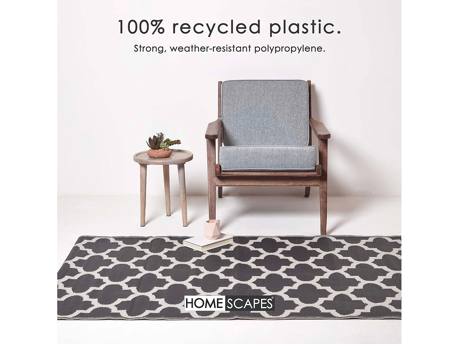 Homescapes Luxury Outdoor Rug Waterproof Reversible for Garden, 120 x 180 cm, Black & White, Recycled, Nola Geometric