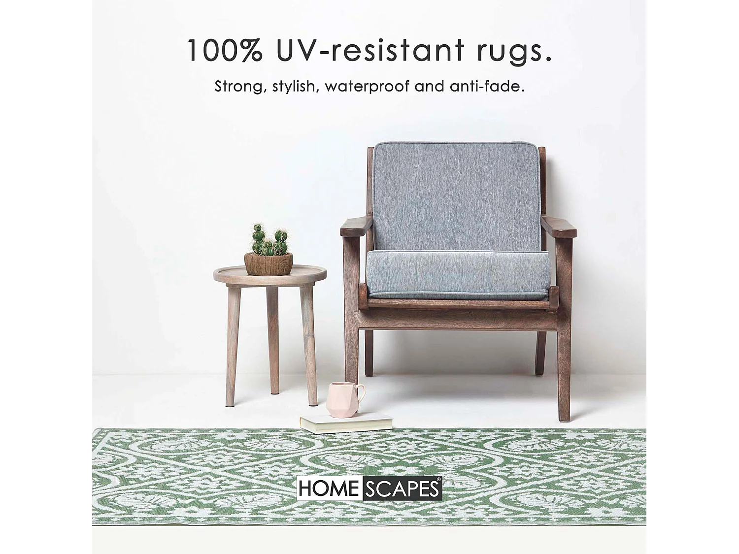 Homescapes Luxury Outdoor Rug Waterproof Reversible for Garden Patio, 182 x 122 cm, Green, 100% Recycled, Floral Leaf