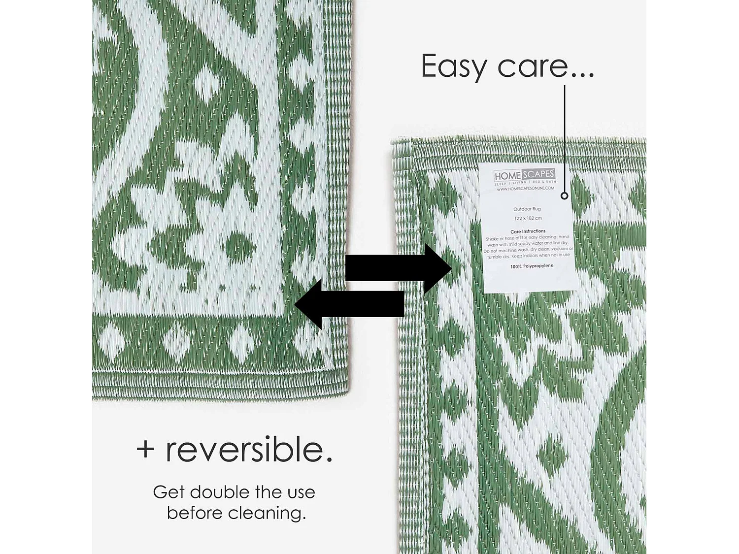 Homescapes Luxury Outdoor Rug Waterproof Reversible for Garden Patio, 182 x 122 cm, Green, 100% Recycled, Floral Leaf