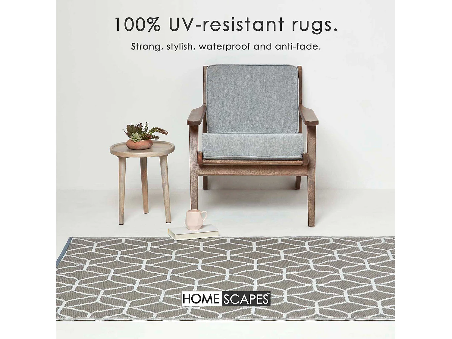 Homescapes Luxury Outdoor Rug Waterproof Reversible for Garden, 120 x 180 cm, Grey & White, 100% Recycled, Geometric