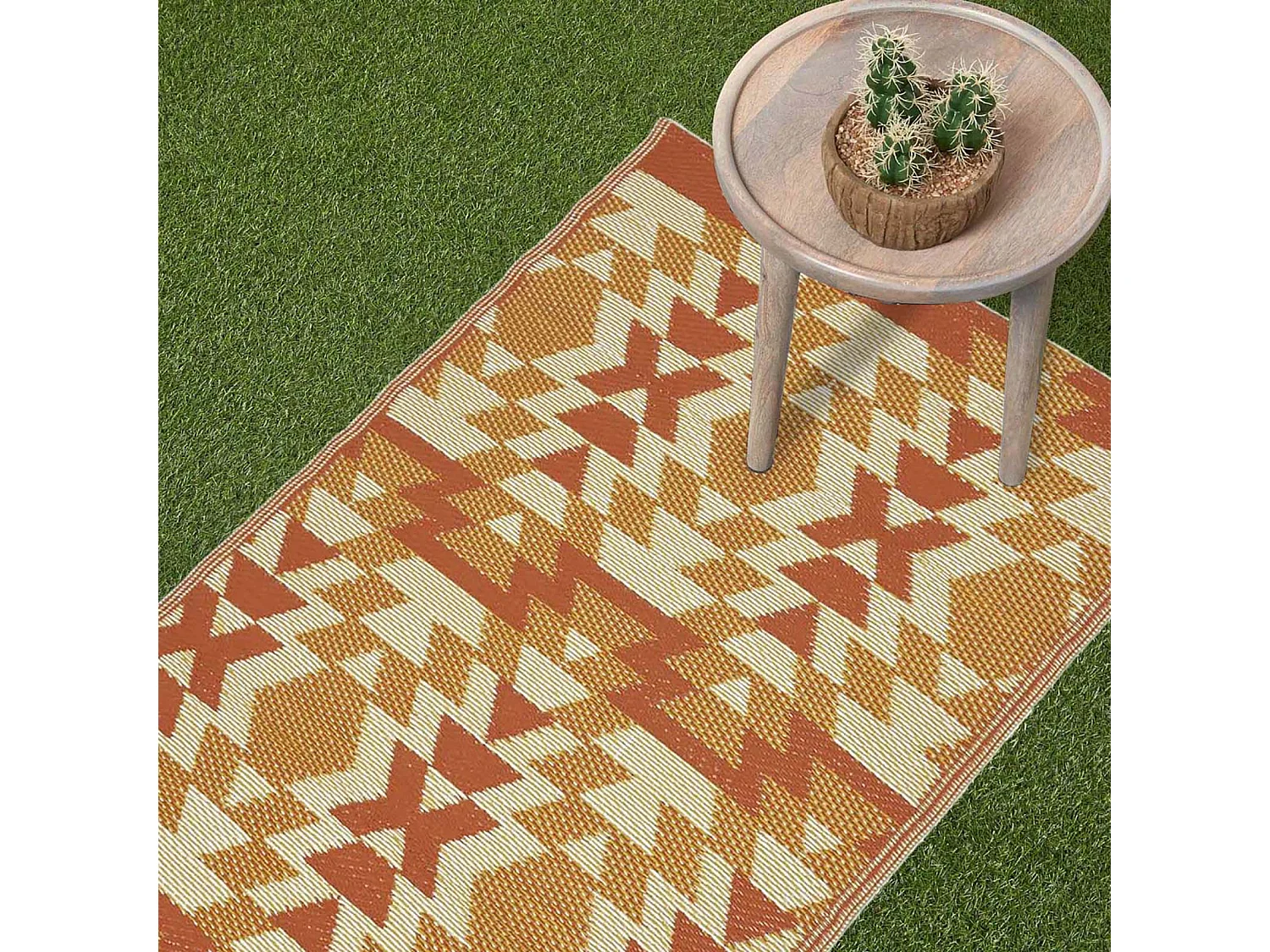 Homescapes Luxury Outdoor Rug Runner Waterproof Reversible for Garden, 75 x 200 cm, Orange, 100% Recycled, Anya Aztec