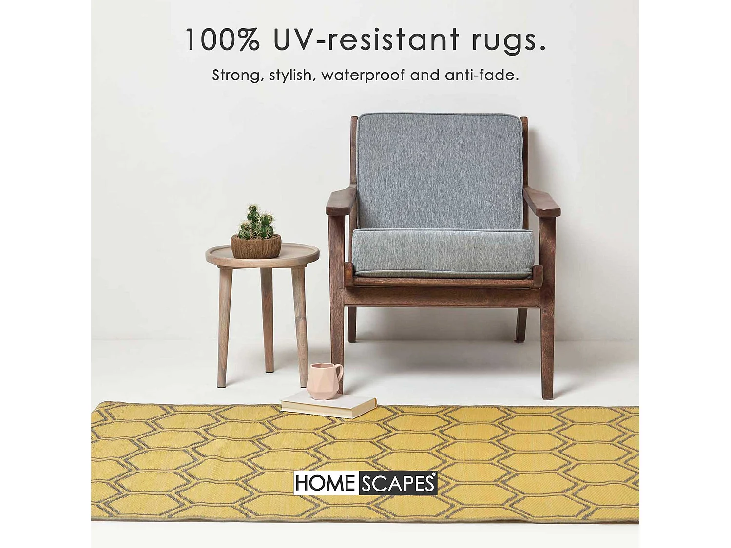 Homescapes Luxury Outdoor Rug Waterproof Reversible for Garden Patio, 182 x 122 cm, Yellow, 100% Recycled, Honeycomb