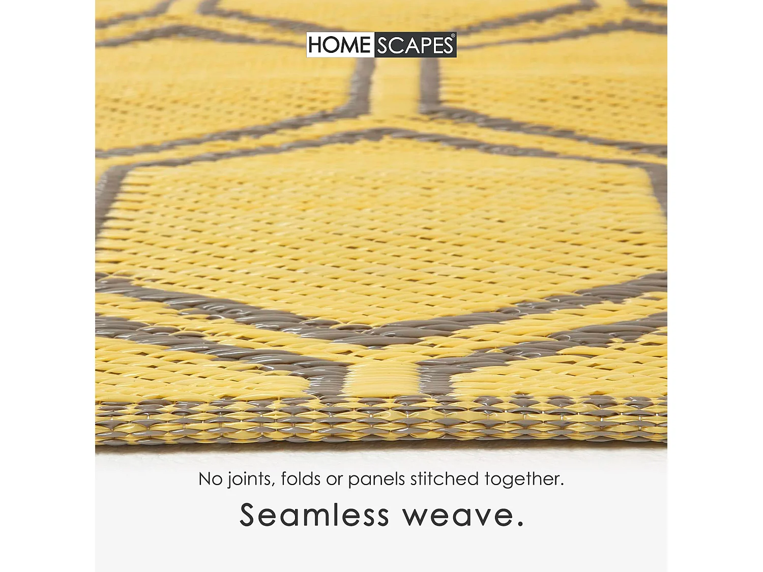 Homescapes Luxury Outdoor Rug Waterproof Reversible for Garden Patio, 182 x 122 cm, Yellow, 100% Recycled, Honeycomb