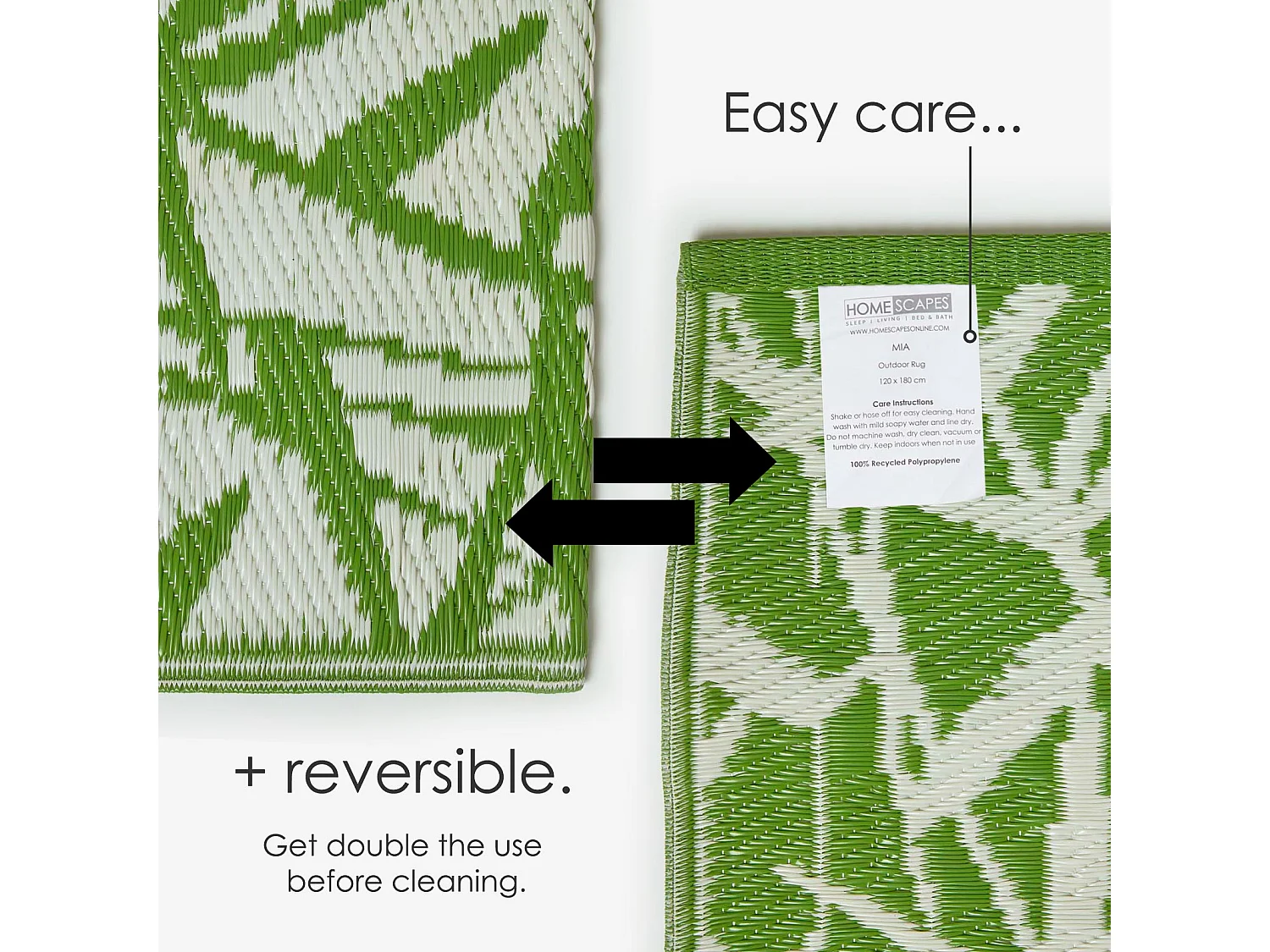 Homescapes Luxury Outdoor Rug Waterproof Reversible for Garden Patio, 150 x 240 cm, Green, 100% Recycled, Zena Tropical