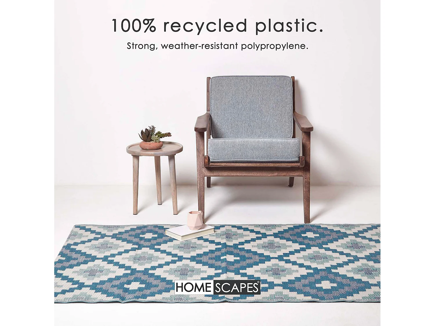 Homescapes Luxury Outdoor Rug Waterproof Reversible for Garden Patio, 120 x 180 cm, Blue, 100% Recycled, Mia Aztec
