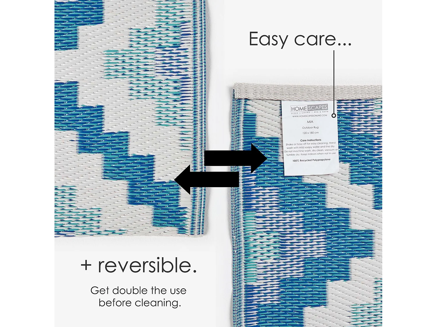 Homescapes Luxury Outdoor Rug Waterproof Reversible for Garden Patio, 120 x 180 cm, Blue, 100% Recycled, Mia Aztec