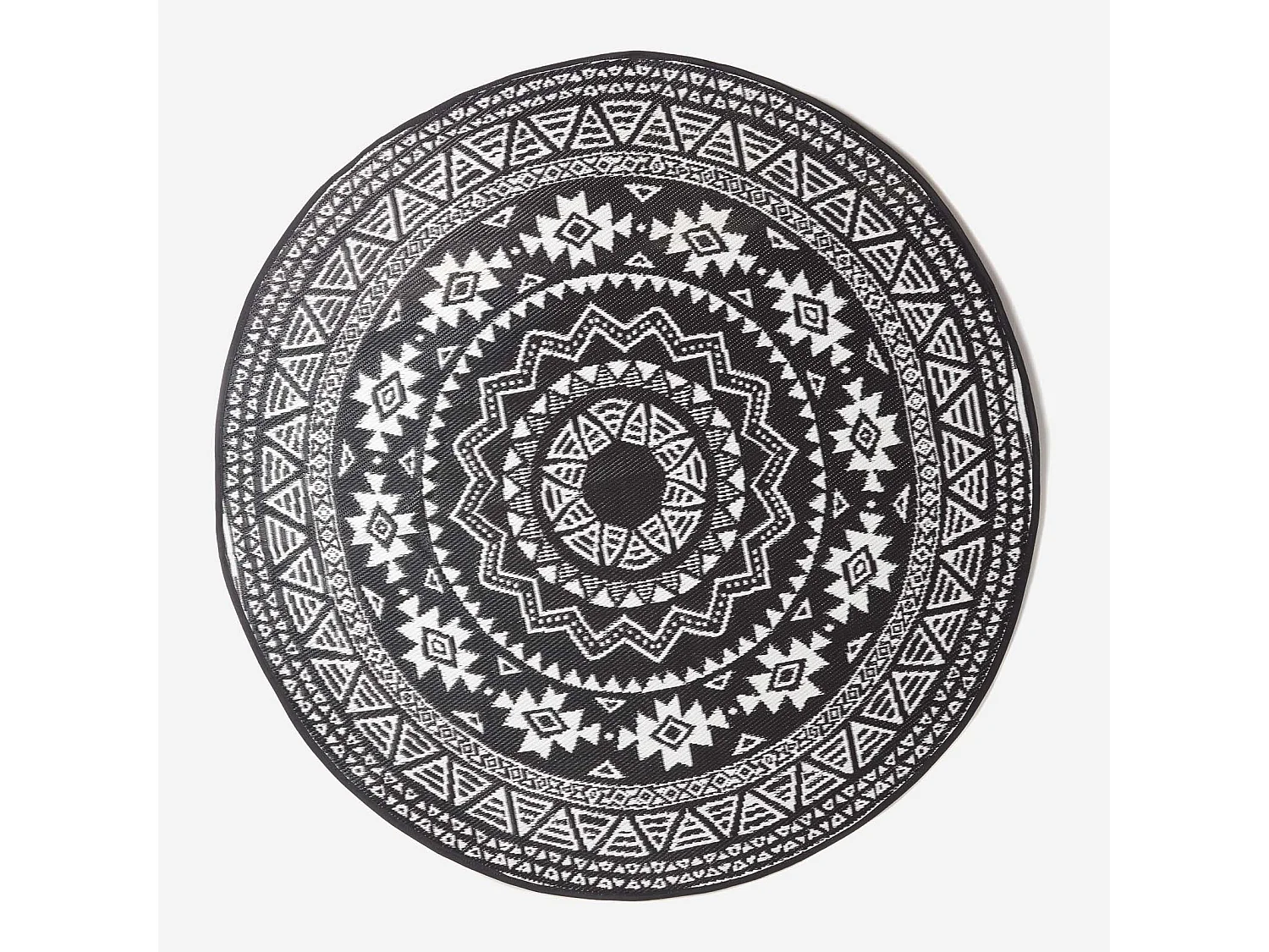 Homescapes Luxury Outdoor Rug Waterproof Reversible Round for Garden Patio, 180 cm, Black & White, 100% Recycled, Motif