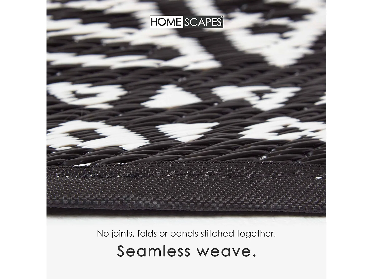 Homescapes Luxury Outdoor Rug Waterproof Reversible Round for Garden Patio, 180 cm, Black & White, 100% Recycled, Motif