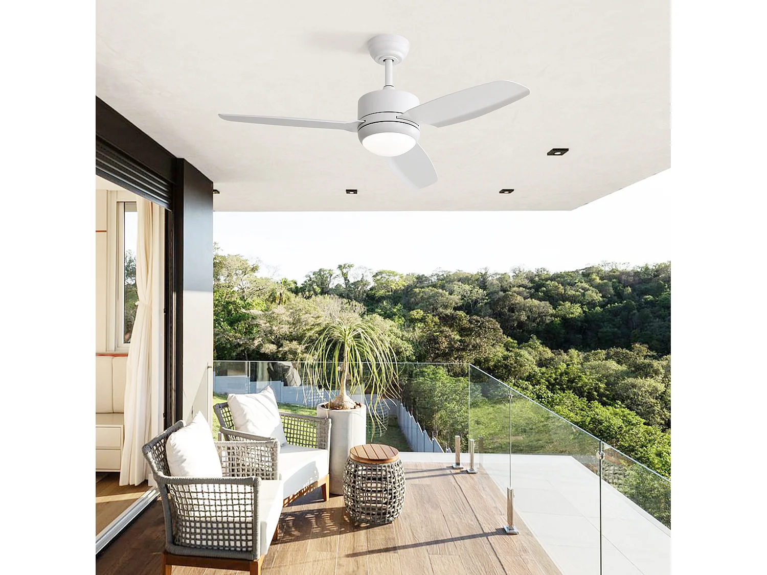 Ventilateur de Plafond avec Lumière LED 117cm, 46" - Moteur DC Ultra-Silencieux, 3 Pales en ABS, Télécommande, Réversible, Dimmable - Blanc Mat
