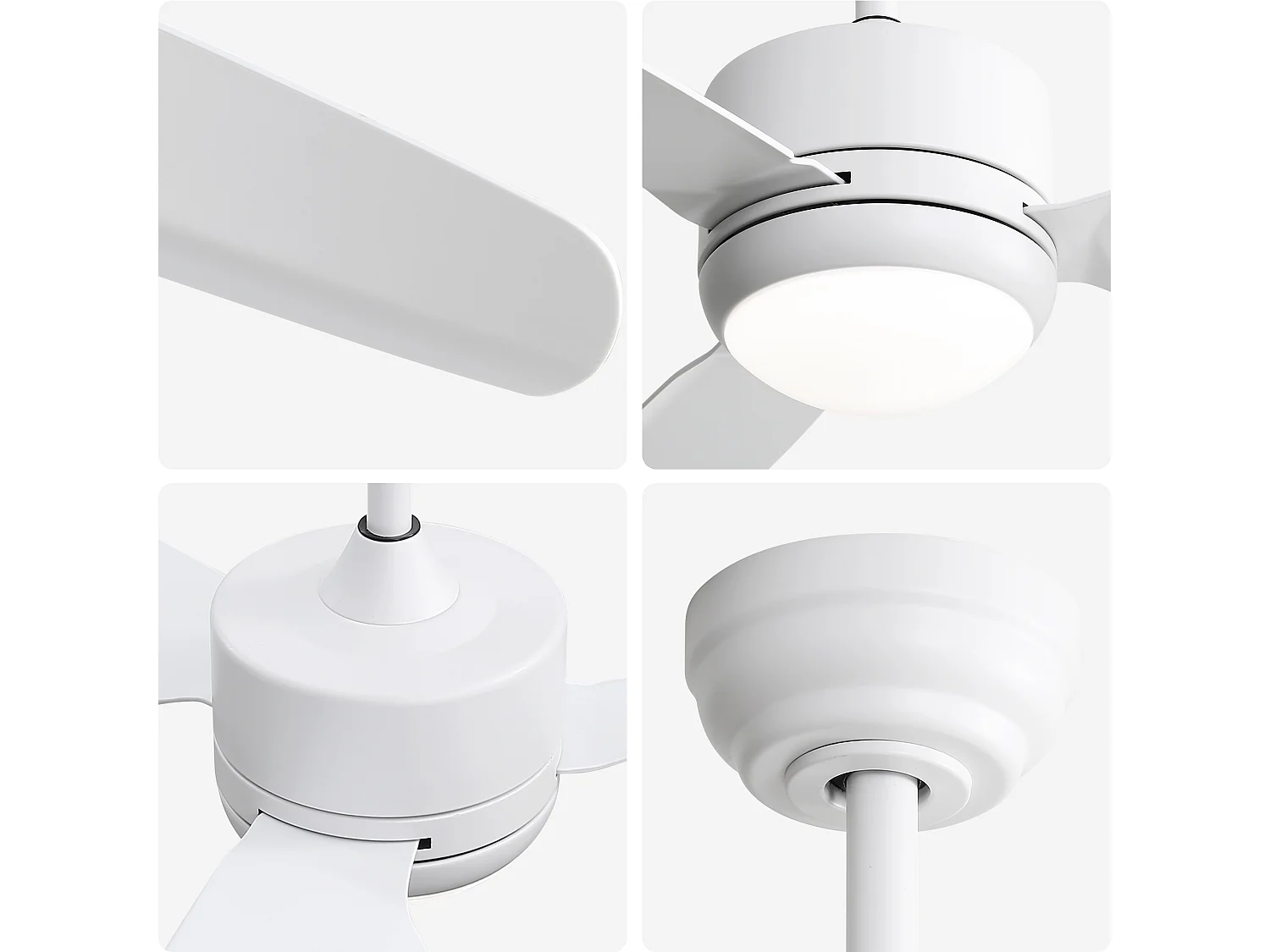 Ventilateur de Plafond avec Lumière LED 117cm, 46" - Moteur DC Ultra-Silencieux, 3 Pales en ABS, Télécommande, Réversible, Dimmable - Blanc Mat
