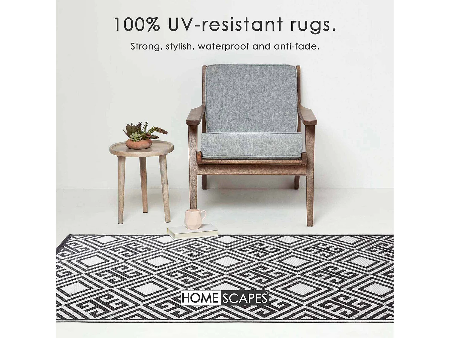 Homescapes Luxury Outdoor Rug Waterproof Reversible for Garden, 120 x 186 cm, Black & White, 100% Recycled, Geometric