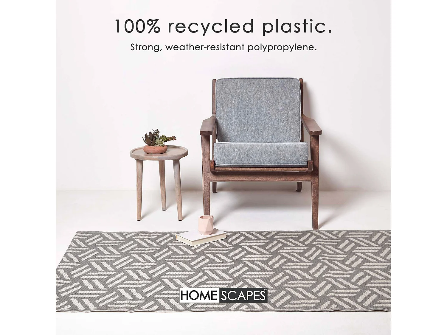 Homescapes Luxury Outdoor Rug Waterproof Reversible for Garden, 180 x 270 cm, Grey & White, Recycled, Luna Geometric