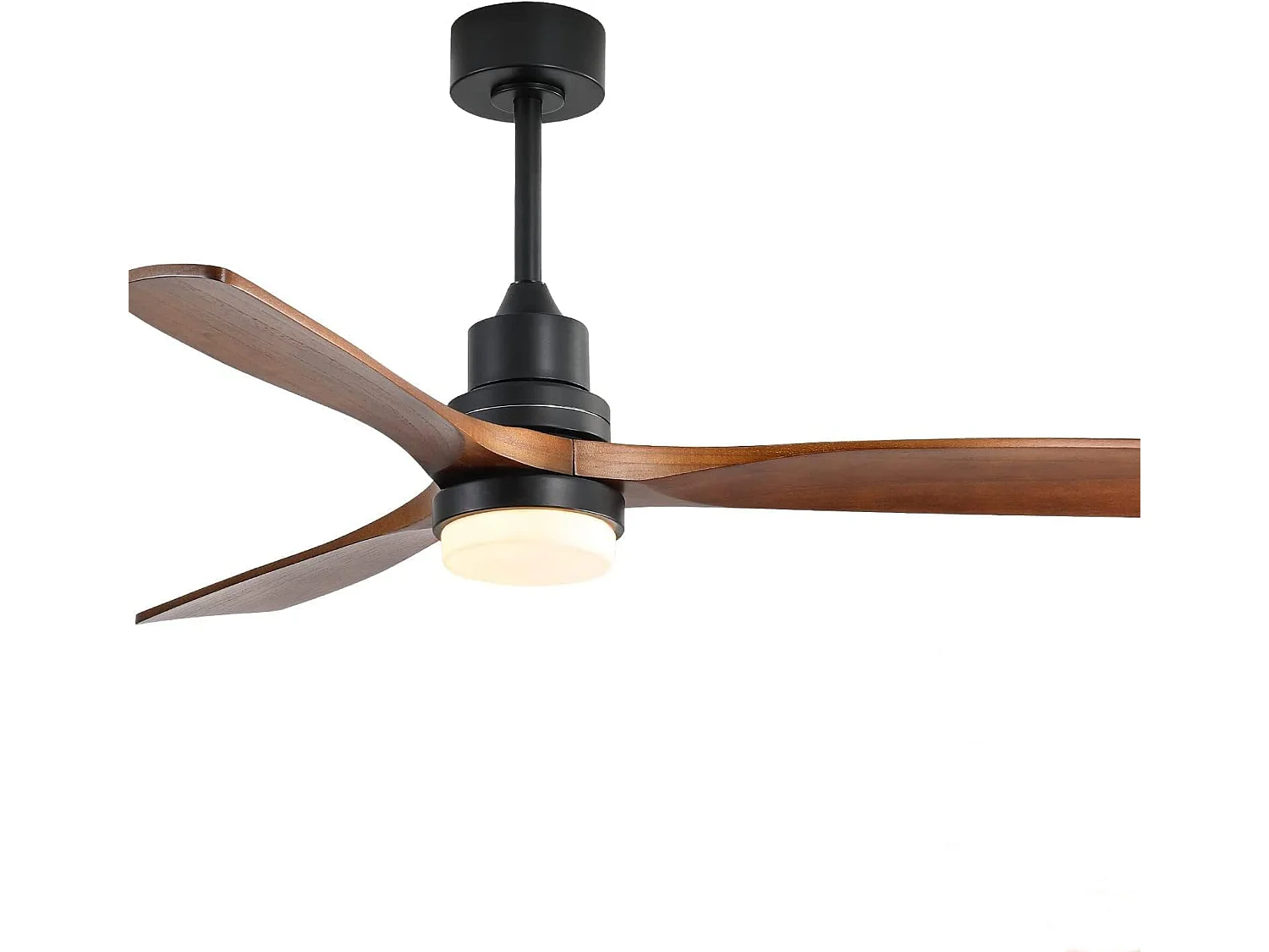 Ventilateur de Plafond avec Lumière LED 132cm, 52" - Moteur DC Silencieux, 3 Pales en Bois Massif, Télécommande, Réversible - Noir & Noyer