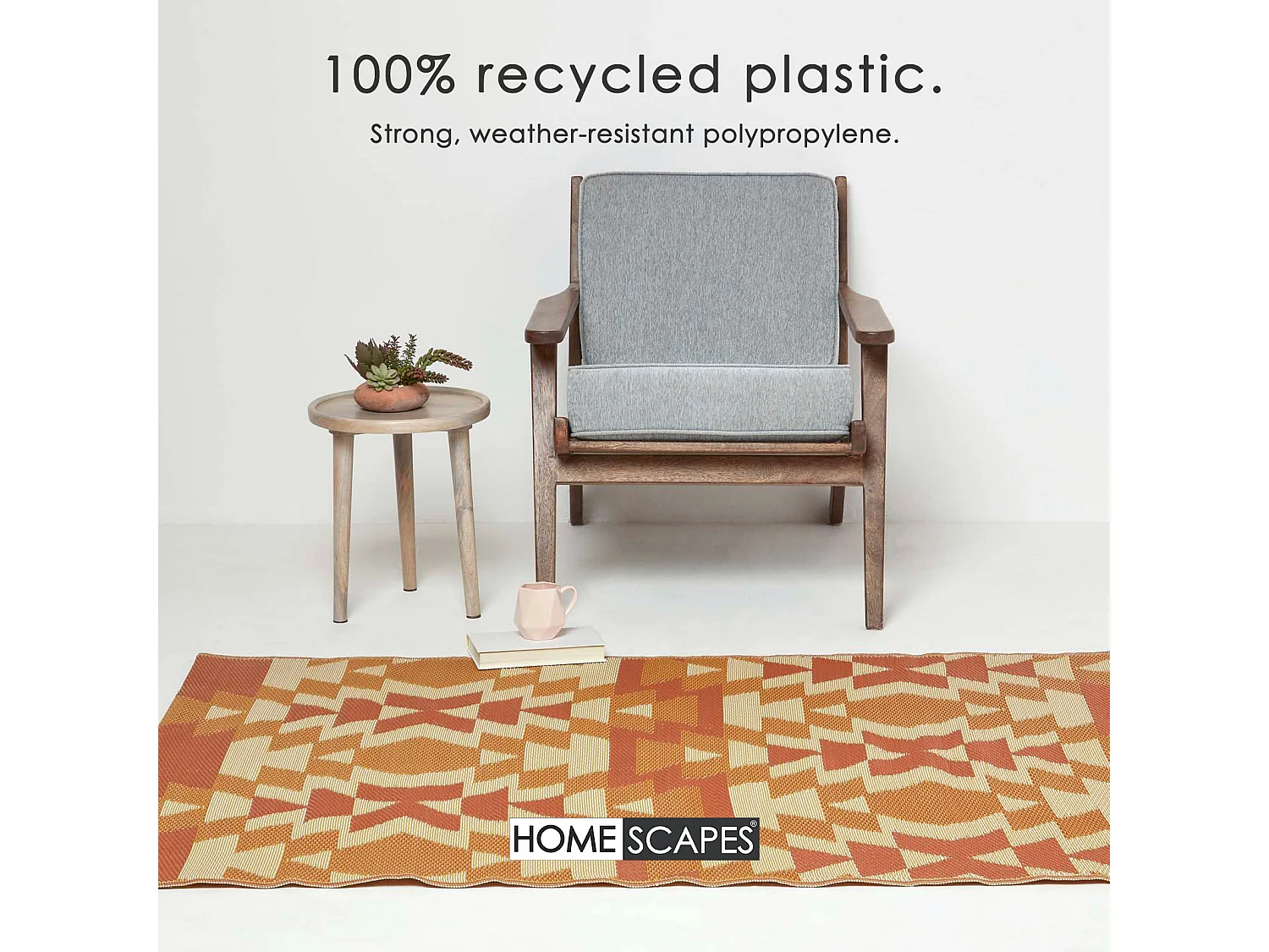 Homescapes Luxury Outdoor Rug Waterproof Reversible for Garden Patio, 180 x 270 cm, Orange, 100% Recycled, Anya Aztec