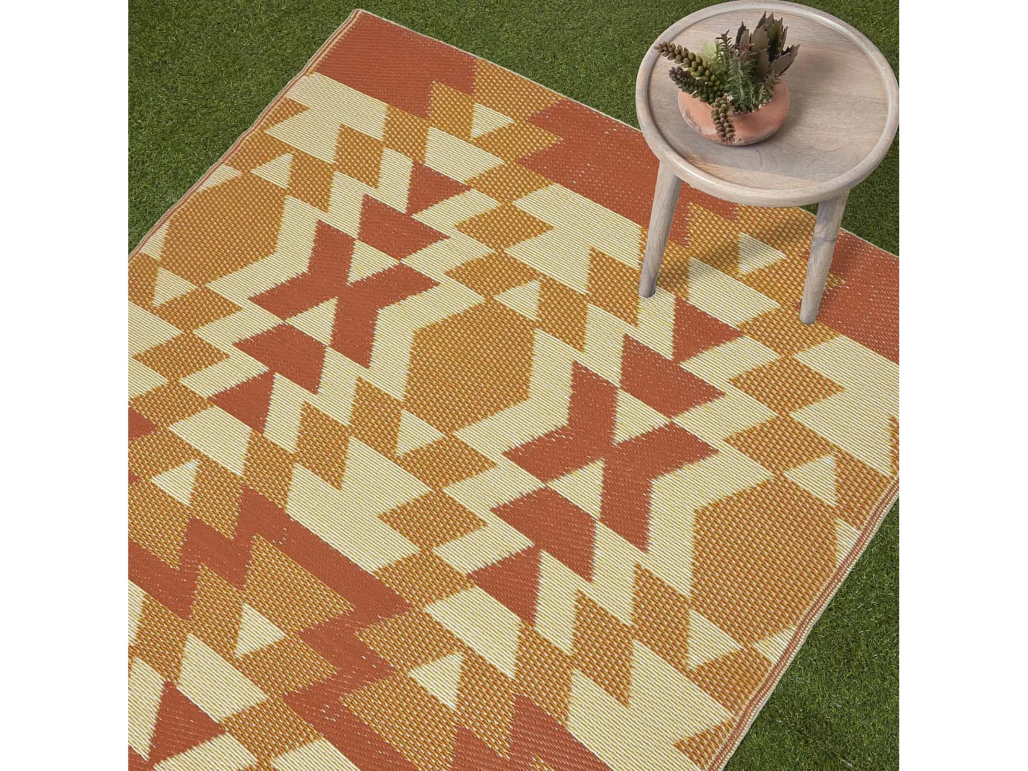 Homescapes Luxury Outdoor Rug Waterproof Reversible for Garden Patio, 120 x 180 cm, Orange, 100% Recycled, Anya Aztec