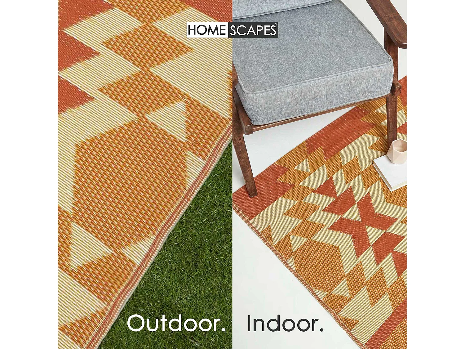 Homescapes Luxury Outdoor Rug Waterproof Reversible for Garden Patio, 120 x 180 cm, Orange, 100% Recycled, Anya Aztec