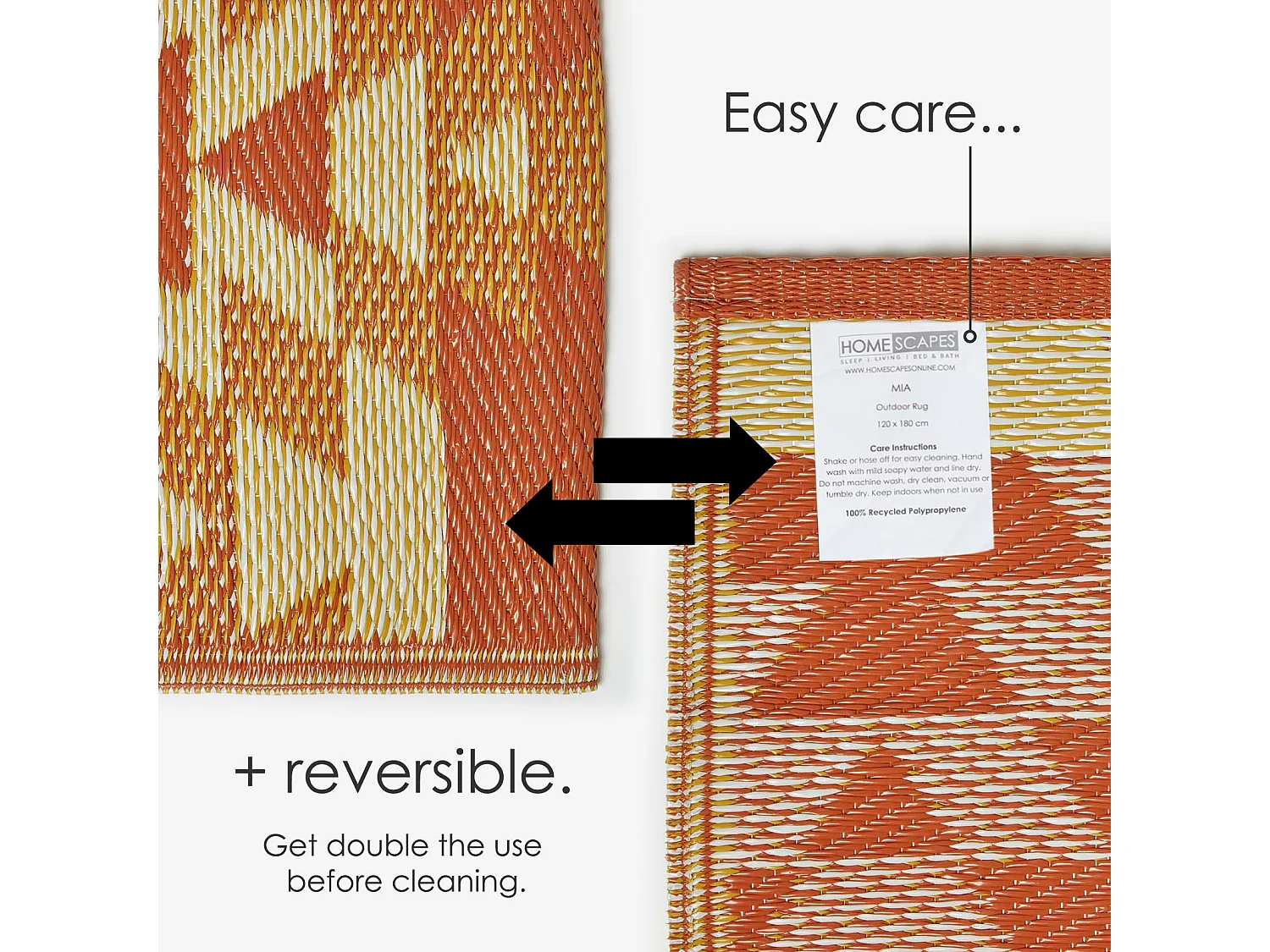 Homescapes Luxury Outdoor Rug Waterproof Reversible for Garden Patio, 120 x 180 cm, Orange, 100% Recycled, Anya Aztec