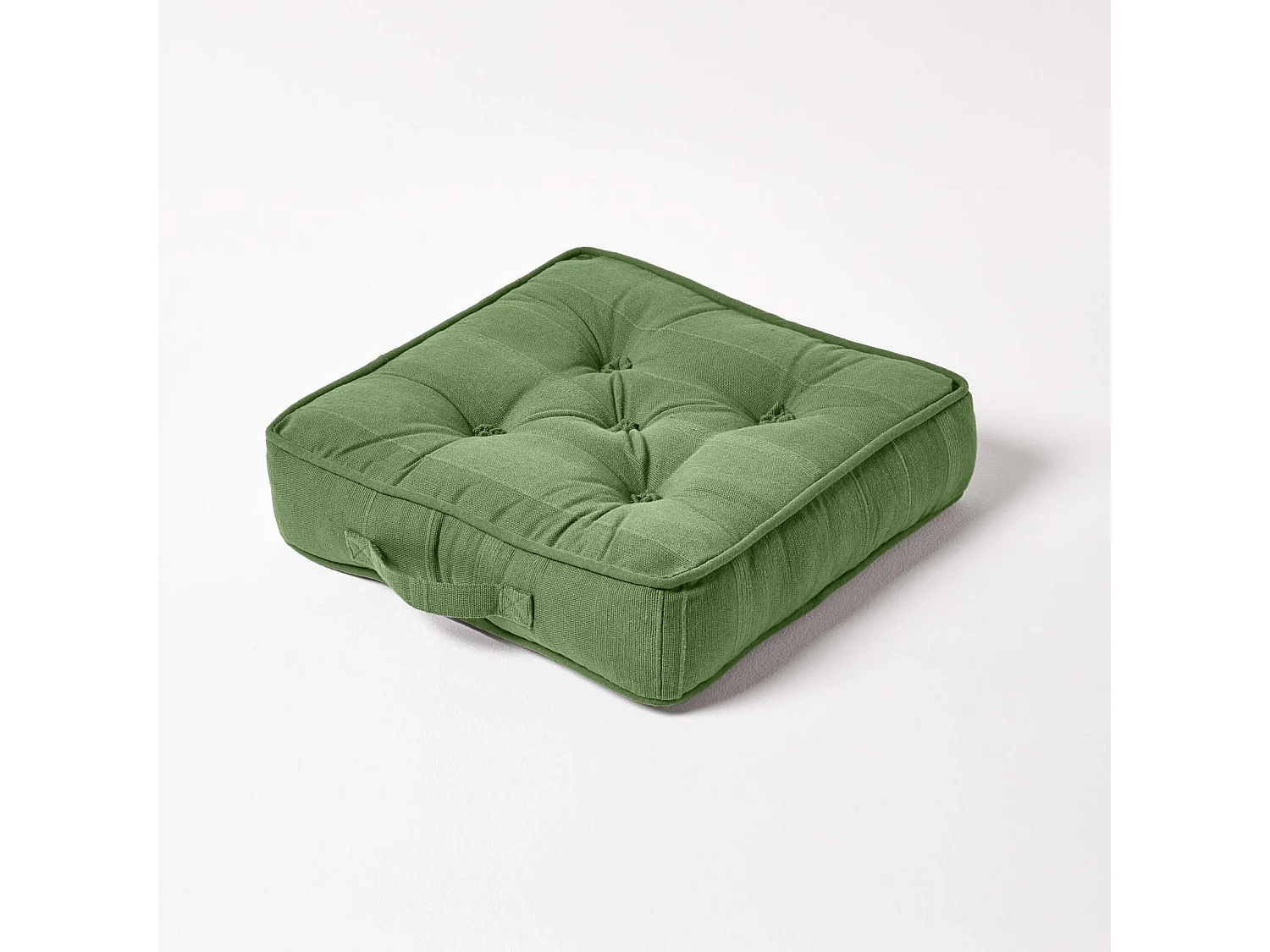 Homescapes 100% Cotton Rajput Floor Cushion, 40 x 40 x 8 cm, Dark Olive Green, OEKO-TEX Certified, Handcrafted, 16 x 16 x 3"