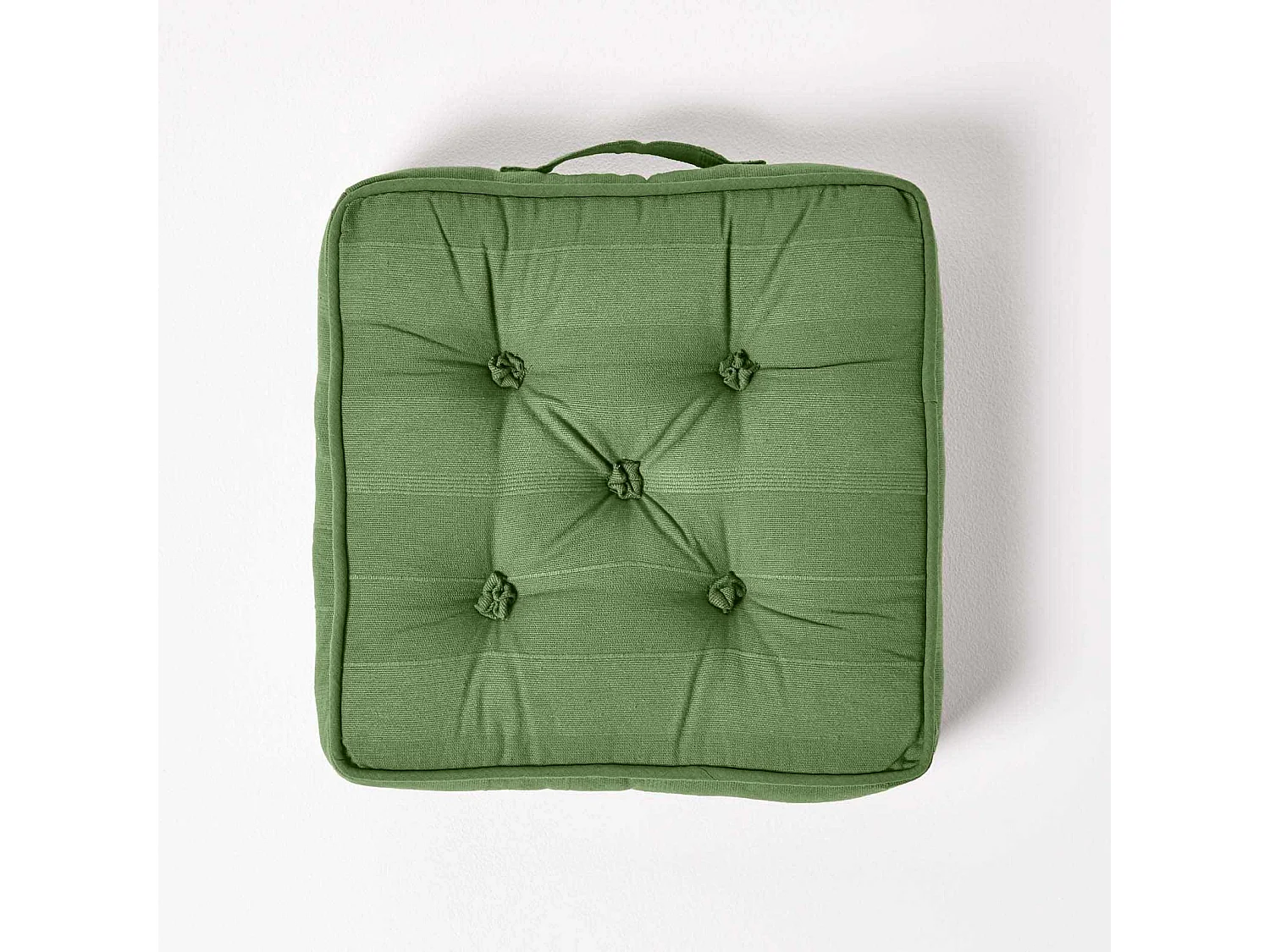 Homescapes 100% Cotton Rajput Floor Cushion, 40 x 40 x 8 cm, Dark Olive Green, OEKO-TEX Certified, Handcrafted, 16 x 16 x 3"