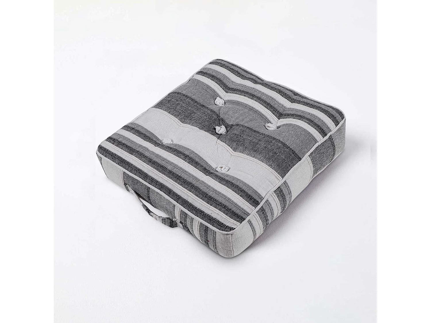 Homescapes 100% Cotton Morocco Floor Cushion, 40 x 40 x 8 cm, Grey, Stripe, OEKO-TEX Certified, Handcrafted, 16 x 16 x 3"