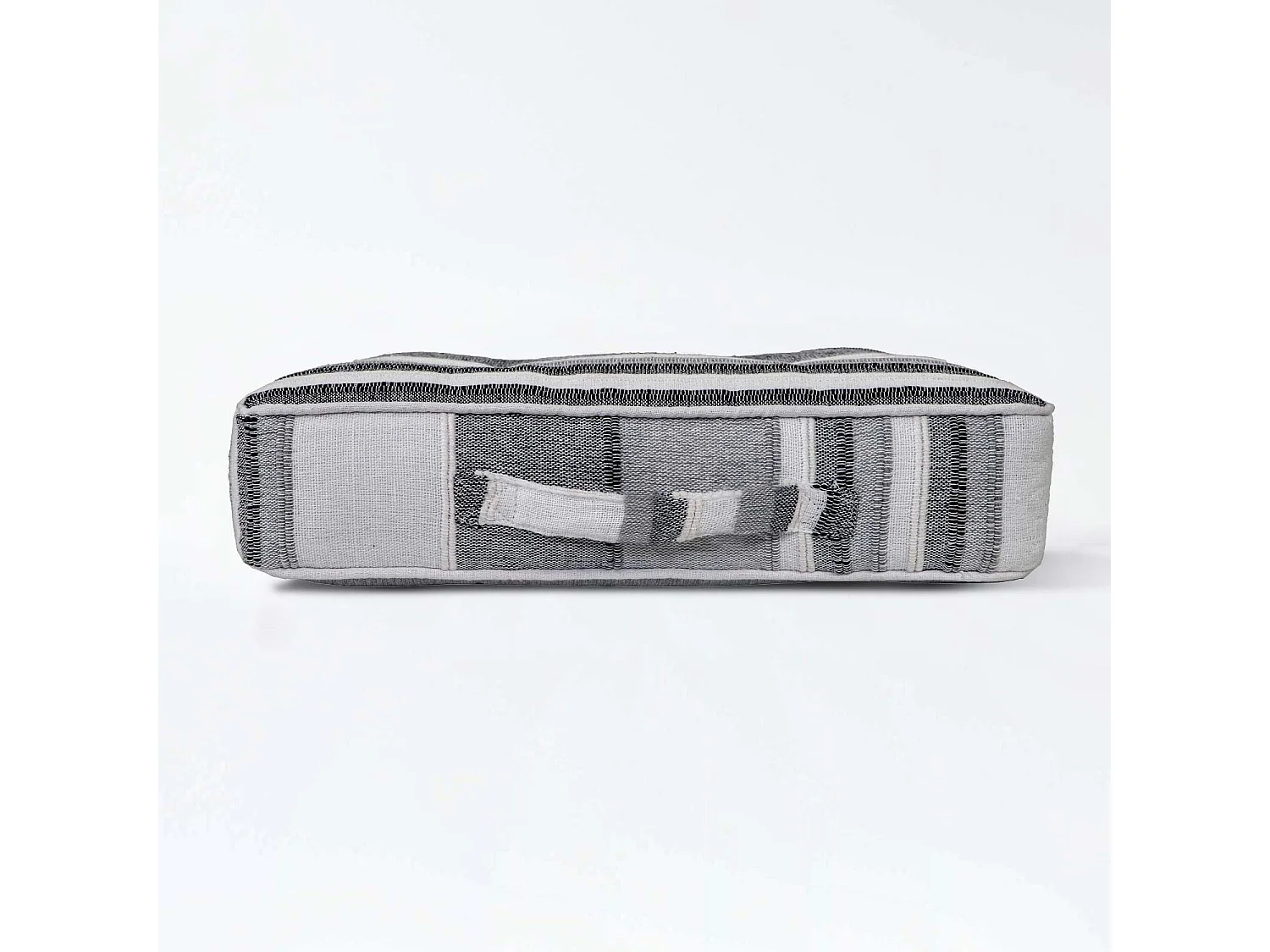 Homescapes 100% Cotton Morocco Floor Cushion, 40 x 40 x 8 cm, Grey, Stripe, OEKO-TEX Certified, Handcrafted, 16 x 16 x 3"