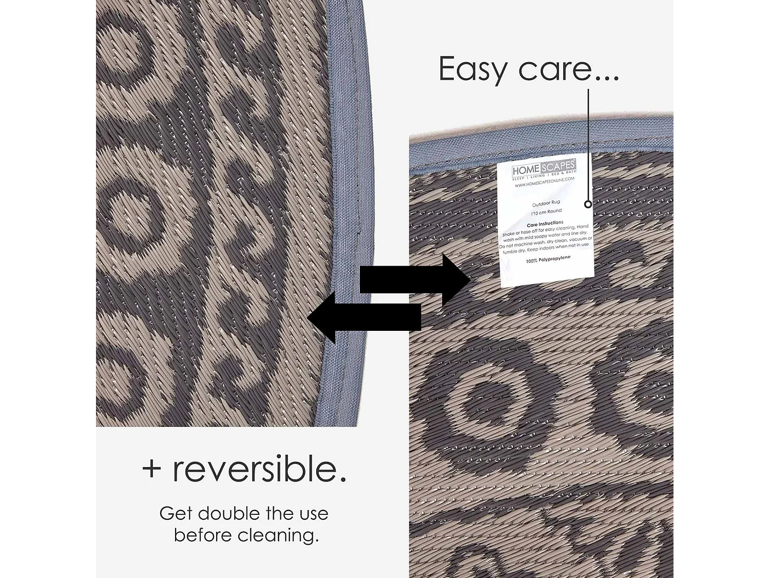 Homescapes Luxury Outdoor Rug Waterproof Reversible Round for Garden Patio, 170 cm, Black, 100% Recycled, Mandala