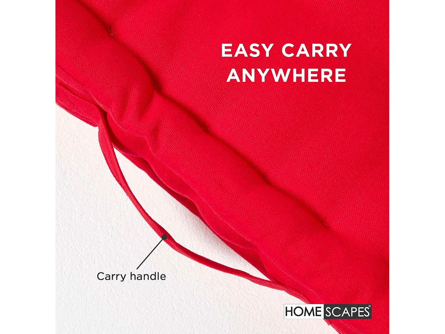Homescapes 100% Cotton Plain Floor Cushion, 40 x 40 x 8 cm, Red, OEKO-TEX Certified, Handcrafted, 16 x 16 x 3"