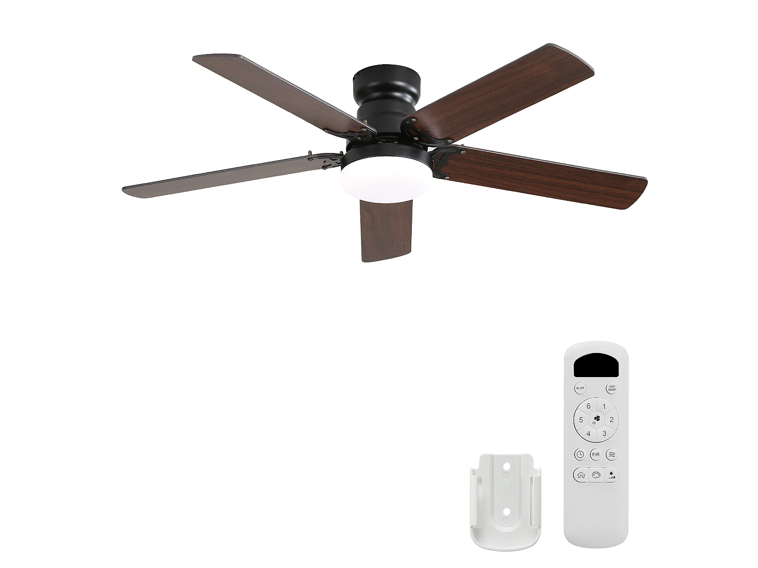 Ventilateur de Plafond avec Lumière LED 106cm, 42" - Moteur DC Ultra-Silencieux, Pales Réversibles, Télécommande, Réversible, Dimmable - Noir/Bois